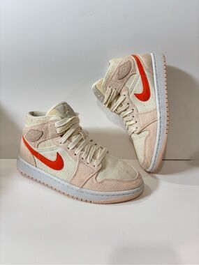 Nike air jordan mid corduroy Sneakers Cream & Peach with Orange Swoosh